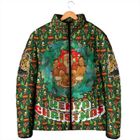 Kenya Christmas Padded Jacket with Santa Feast Scene and Festive Wreath Pattern - Wonder Print Shop