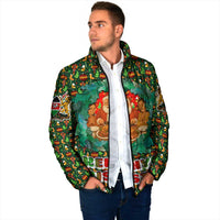 Kenya Christmas Padded Jacket with Santa Feast Scene and Festive Wreath Pattern - Wonder Print Shop