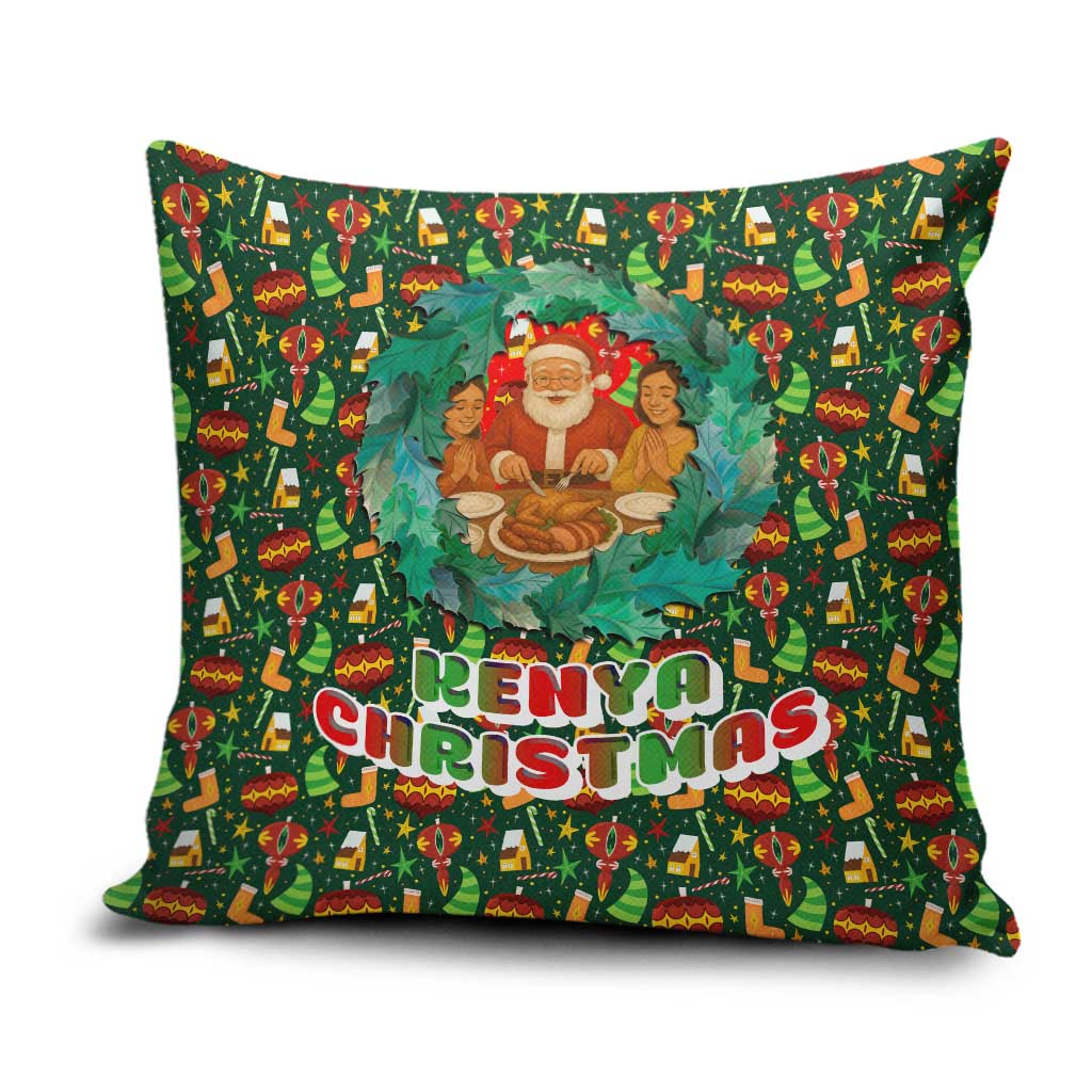 Kenya Christmas Pillow Cover with Santa Feast Scene and Festive Wreath Pattern - Wonder Print Shop