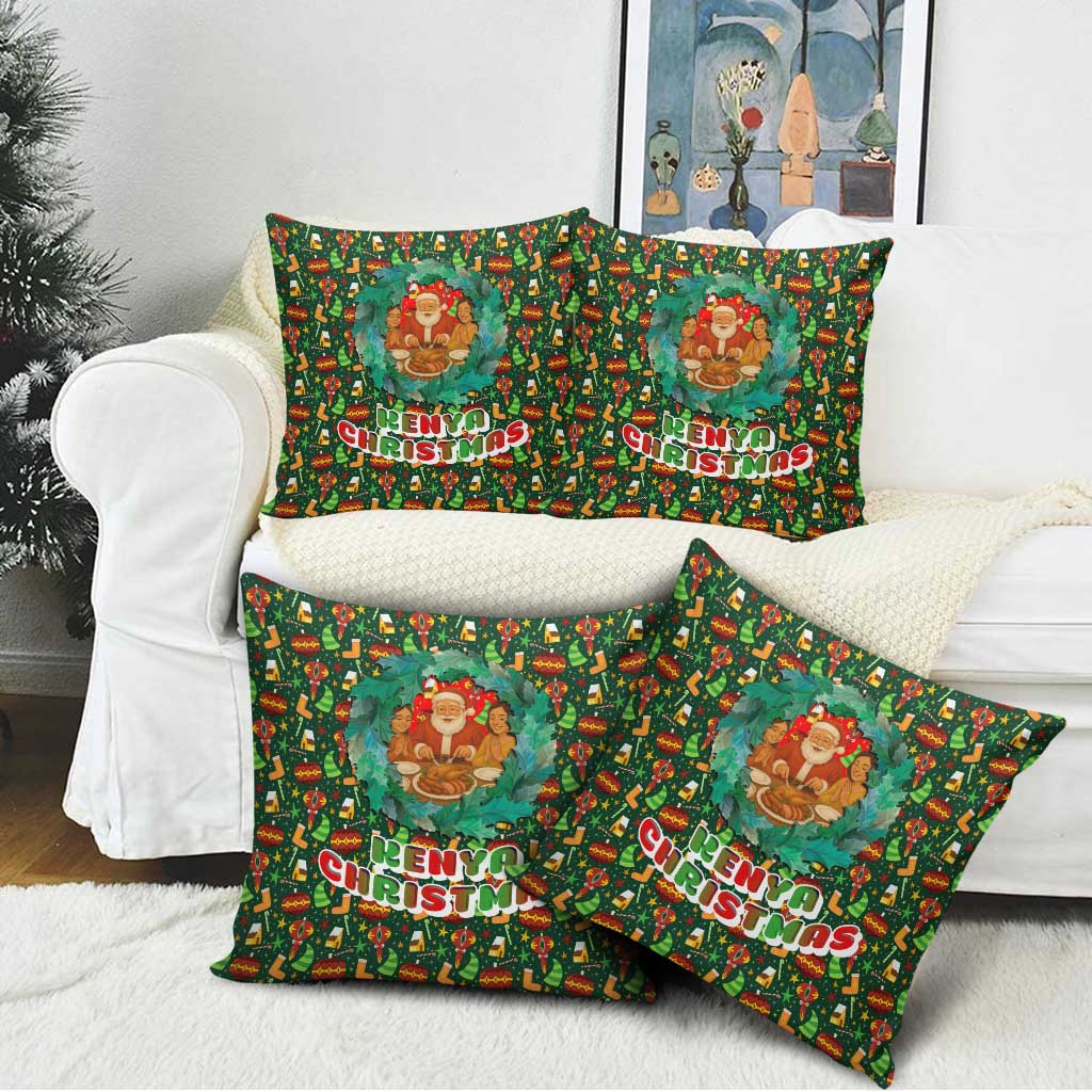Kenya Christmas Pillow Cover with Santa Feast Scene and Festive Wreath Pattern - Wonder Print Shop