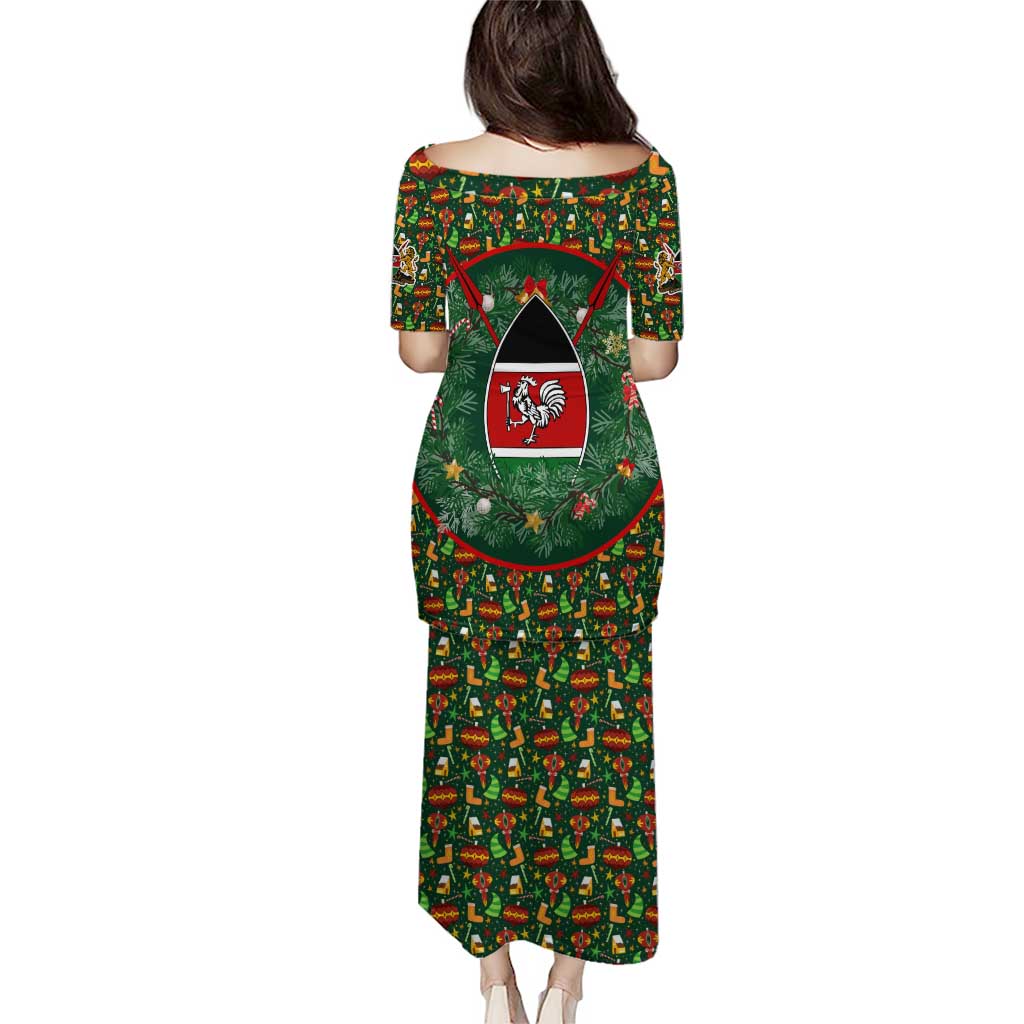 Kenya Christmas Puletasi with Santa Feast Scene and Festive Wreath Pattern - Wonder Print Shop