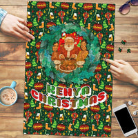 Kenya Christmas Puzzle with Santa Feast Scene and Festive Wreath Pattern - Wonder Print Shop