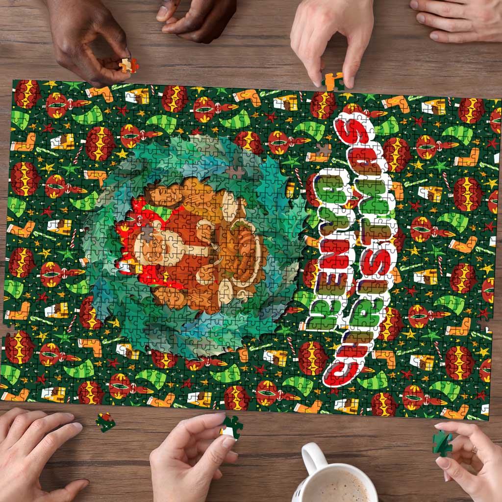 Kenya Christmas Puzzle with Santa Feast Scene and Festive Wreath Pattern - Wonder Print Shop