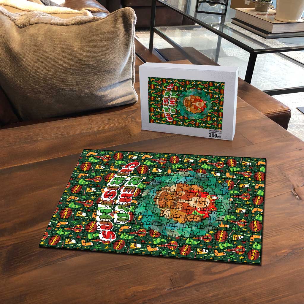 Kenya Christmas Puzzle with Santa Feast Scene and Festive Wreath Pattern - Wonder Print Shop