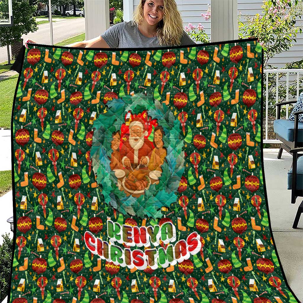 Kenya Christmas Quilt with Santa Feast Scene and Festive Wreath Pattern - Wonder Print Shop