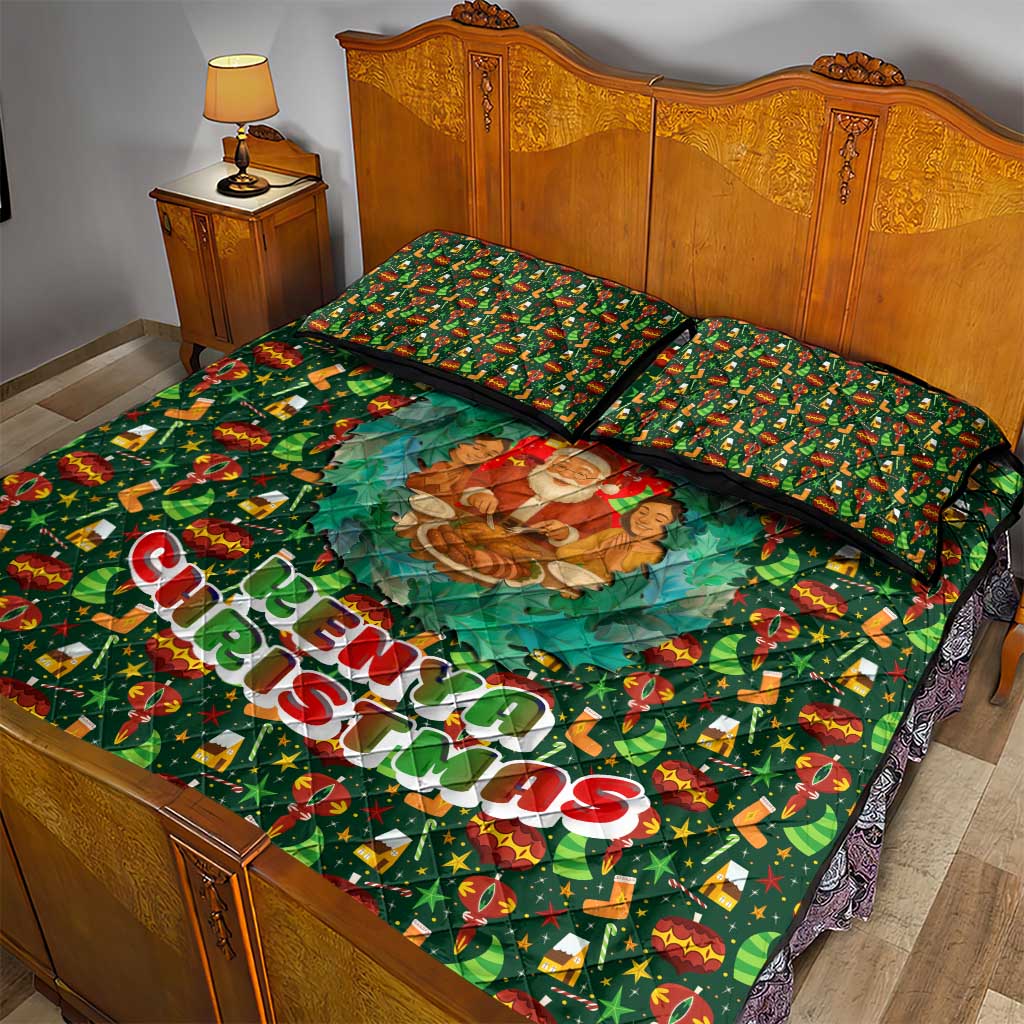 Kenya Christmas Quilt Bed Set with Santa Feast Scene and Festive Wreath Pattern - Wonder Print Shop