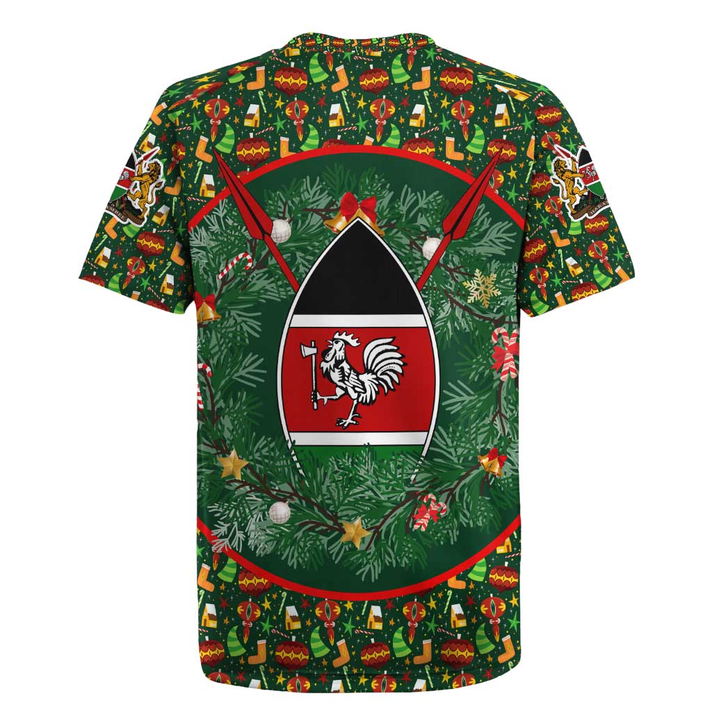 Kenya Christmas Rugby Jersey with Santa Feast Scene and Festive Wreath Pattern - Wonder Print Shop