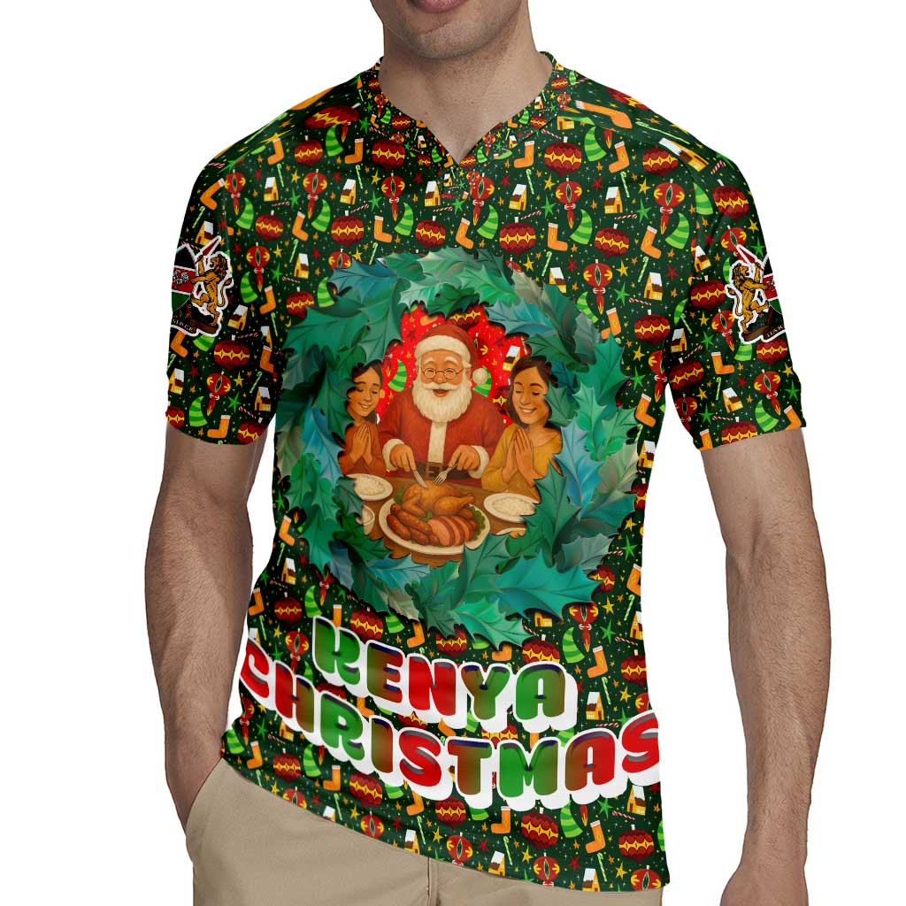Kenya Christmas Rugby Jersey with Santa Feast Scene and Festive Wreath Pattern - Wonder Print Shop