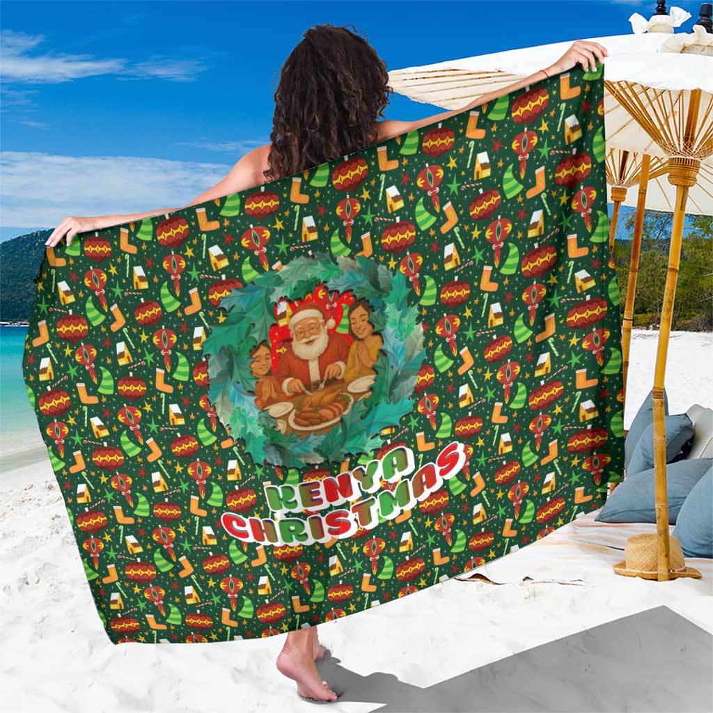 Kenya Christmas Sarong with Santa Feast Scene and Festive Wreath Pattern - Wonder Print Shop