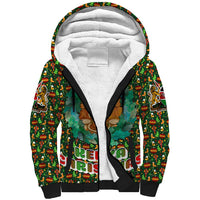 Kenya Christmas Sherpa Hoodie with Santa Feast Scene and Festive Wreath Pattern - Wonder Print Shop