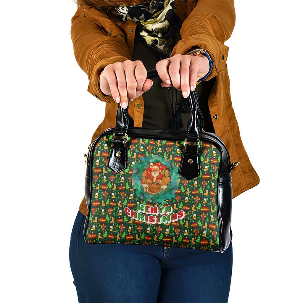 Kenya Christmas Shoulder Handbag with Santa Feast Scene and Festive Wreath Pattern - Wonder Print Shop