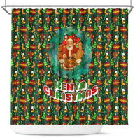 Kenya Christmas Shower Curtain with Santa Feast Scene and Festive Wreath Pattern - Wonder Print Shop