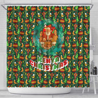Kenya Christmas Shower Curtain with Santa Feast Scene and Festive Wreath Pattern - Wonder Print Shop