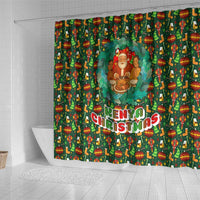Kenya Christmas Shower Curtain with Santa Feast Scene and Festive Wreath Pattern - Wonder Print Shop