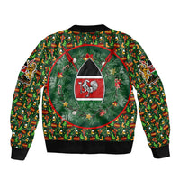 Kenya Christmas Sleeve Zip Bomber Jacket with Santa Feast Scene and Festive Wreath Pattern - Wonder Print Shop