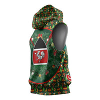 Kenya Christmas Sleeveless Hoodie with Santa Feast Scene and Festive Wreath Pattern - Wonder Print Shop