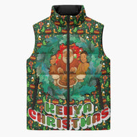Kenya Christmas Sleeveless Puffer Jacket with Santa Feast Scene and Festive Wreath Pattern - Wonder Print Shop