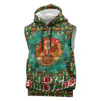 Kenya Christmas Sleeveless Zip Hoodie with Santa Feast Scene and Festive Wreath Pattern - Wonder Print Shop