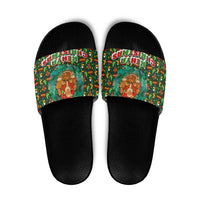 Kenya Christmas Slide Sandals with Santa Feast Scene and Festive Wreath Pattern - Wonder Print Shop