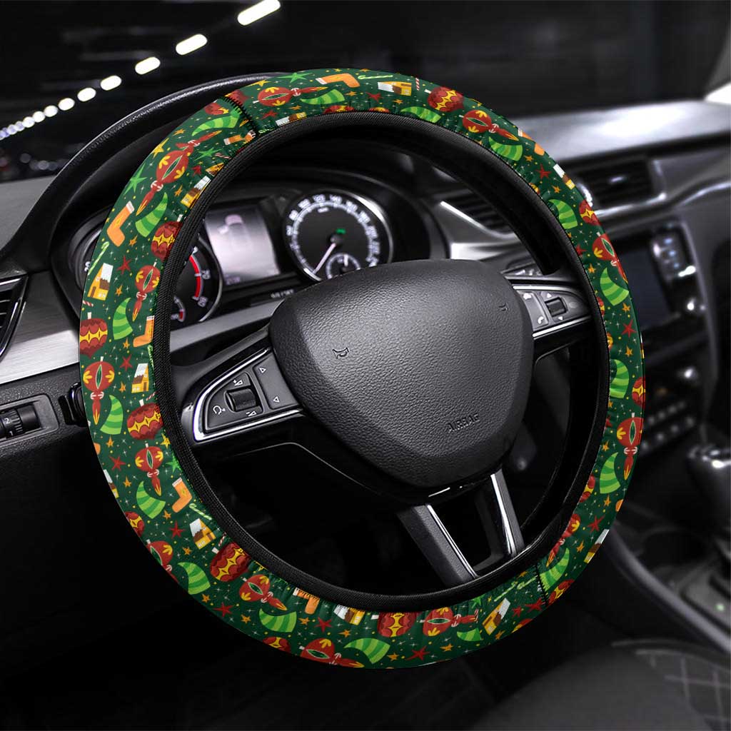 Kenya Christmas Steering Wheel Cover with Santa Feast Scene and Festive Wreath Pattern - Wonder Print Shop