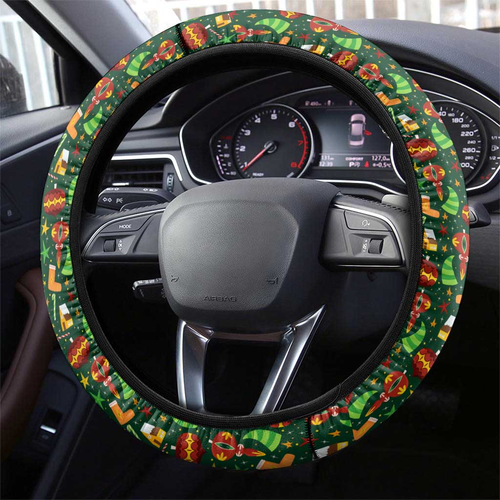 Kenya Christmas Steering Wheel Cover with Santa Feast Scene and Festive Wreath Pattern - Wonder Print Shop