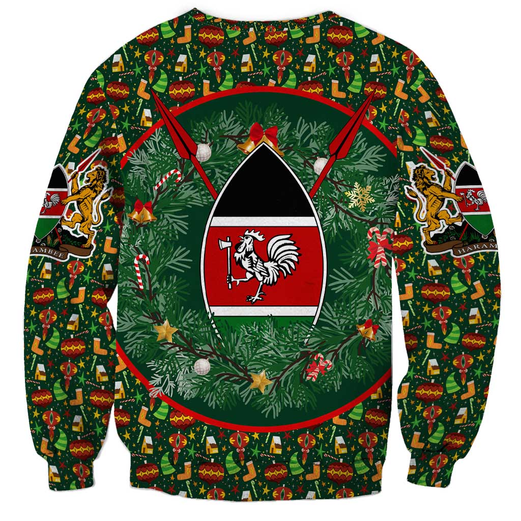 Kenya Christmas Sweatshirt with Santa Feast Scene and Festive Wreath Pattern - Wonder Print Shop