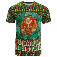 Kenya Christmas T Shirt with Santa Feast Scene and Festive Wreath Pattern - Wonder Print Shop