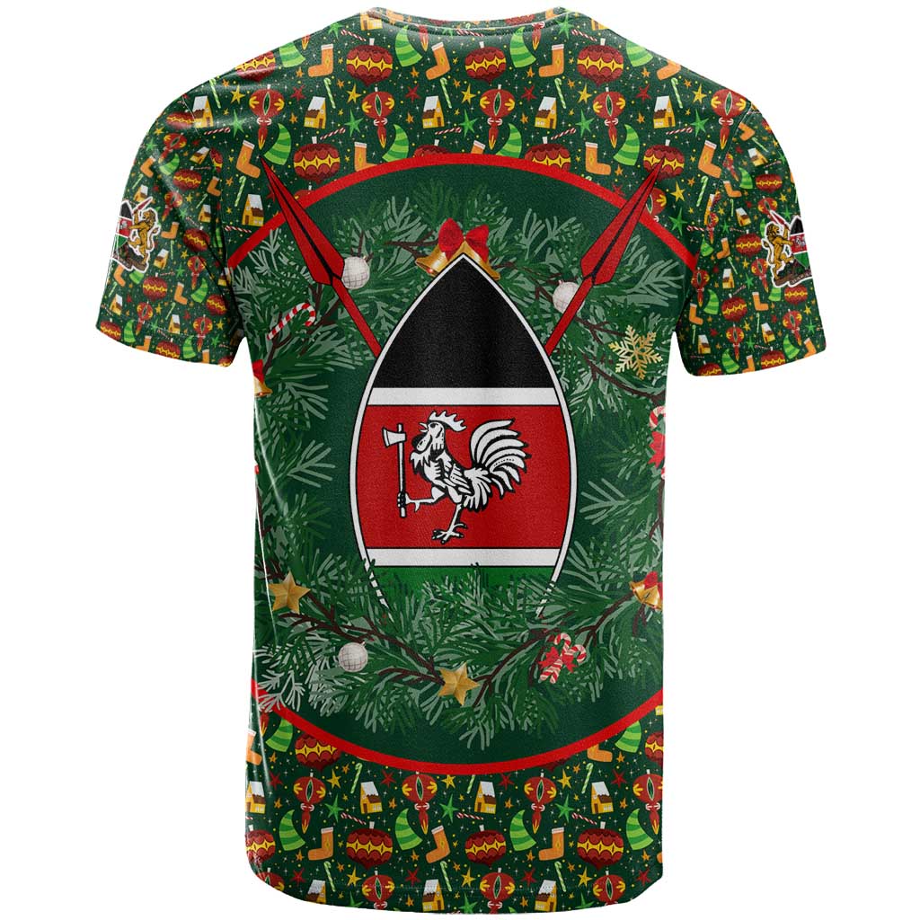 Kenya Christmas T Shirt with Santa Feast Scene and Festive Wreath Pattern - Wonder Print Shop