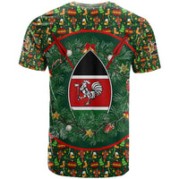 Kenya Christmas T Shirt with Santa Feast Scene and Festive Wreath Pattern - Wonder Print Shop
