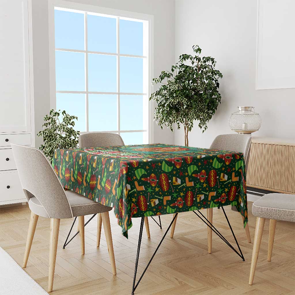 Kenya Christmas Tablecloth with Santa Feast Scene and Festive Wreath Pattern - Wonder Print Shop