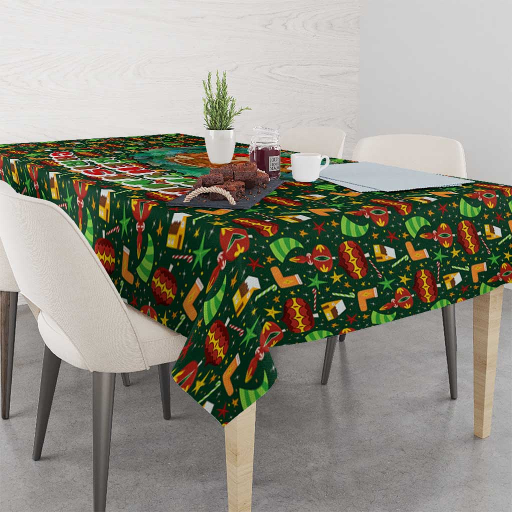Kenya Christmas Tablecloth with Santa Feast Scene and Festive Wreath Pattern - Wonder Print Shop