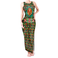 Kenya Christmas Tank Maxi Dress with Santa Feast Scene and Festive Wreath Pattern - Wonder Print Shop