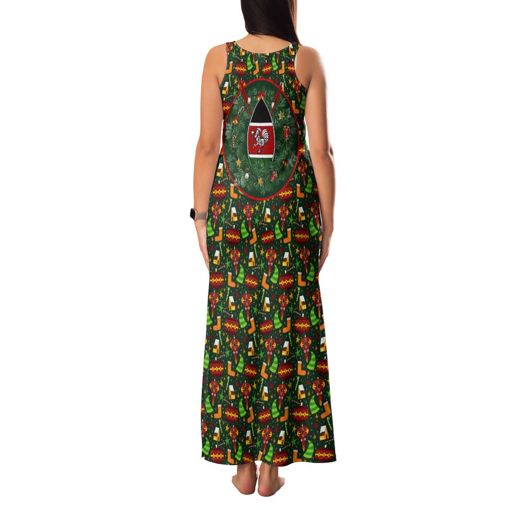 Kenya Christmas Tank Maxi Dress with Santa Feast Scene and Festive Wreath Pattern - Wonder Print Shop