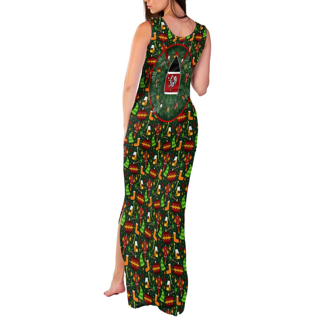 Kenya Christmas Tank Maxi Dress with Santa Feast Scene and Festive Wreath Pattern - Wonder Print Shop