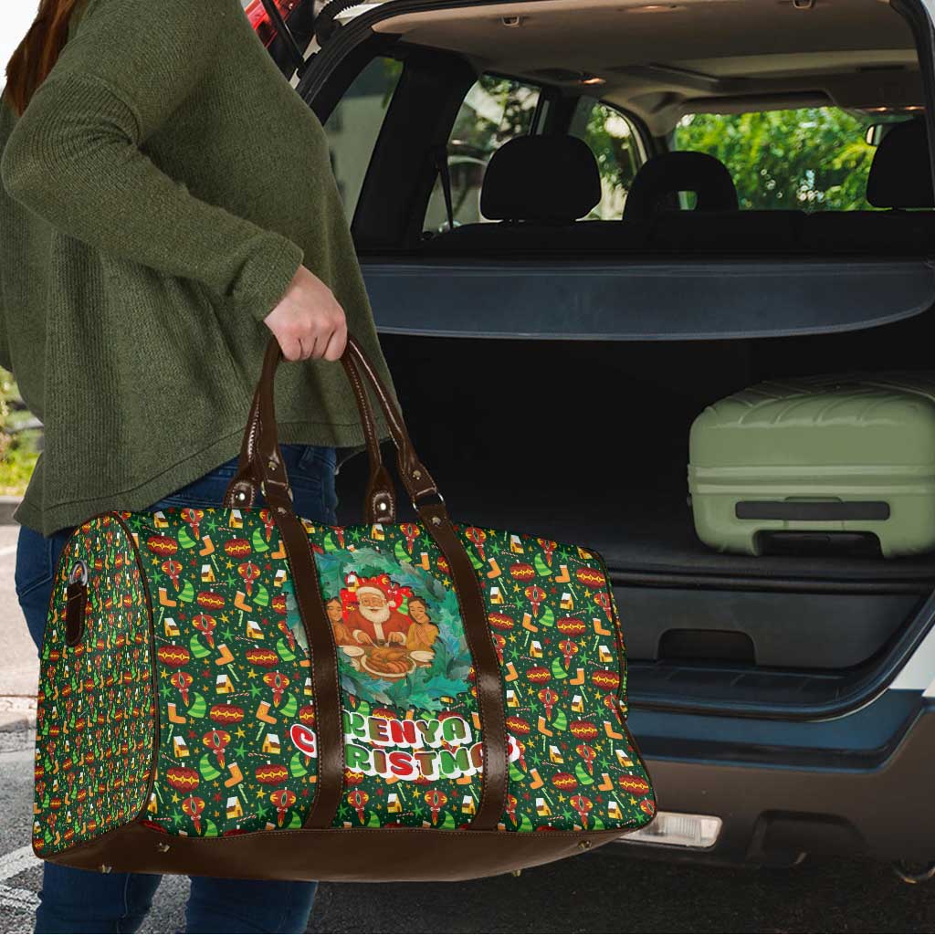 Kenya Christmas Travel Bag with Santa Feast Scene and Festive Wreath Pattern - Wonder Print Shop