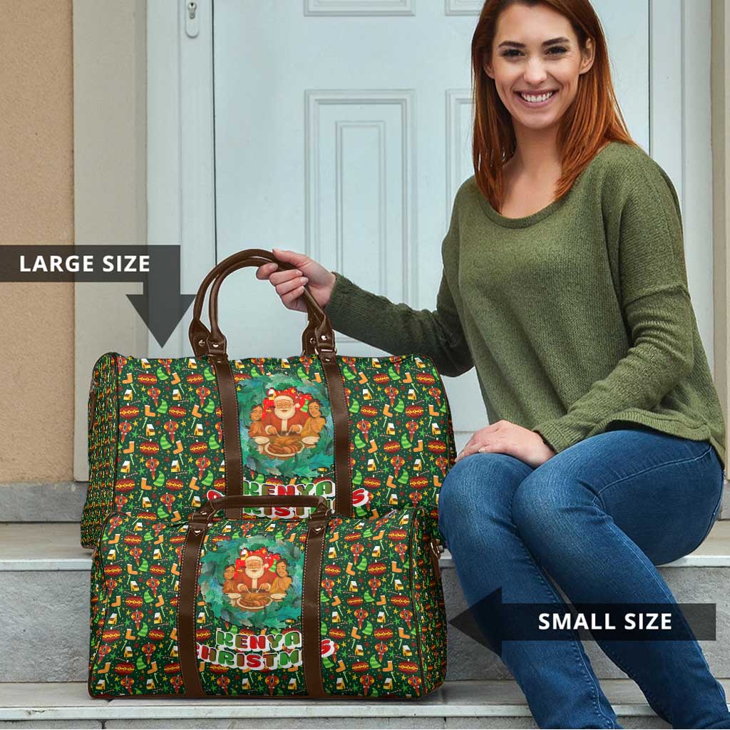 Kenya Christmas Travel Bag with Santa Feast Scene and Festive Wreath Pattern - Wonder Print Shop