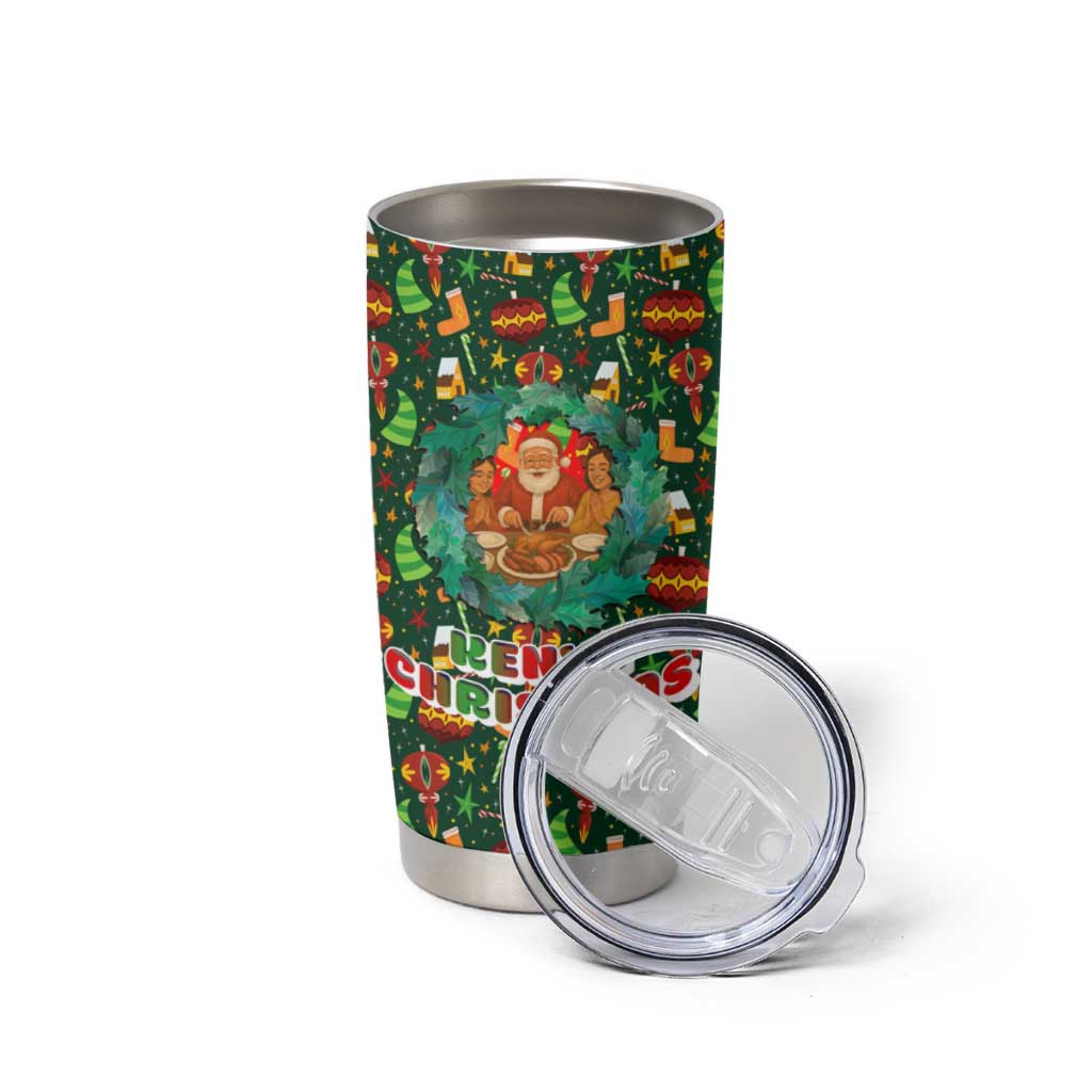 Kenya Christmas Tumbler Cup with Santa Feast Scene and Festive Wreath Pattern - Wonder Print Shop