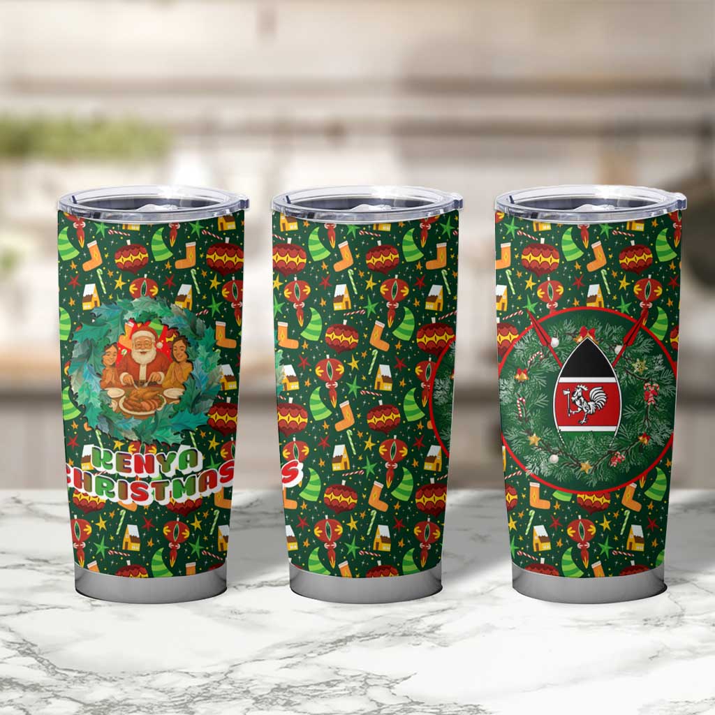 Kenya Christmas Tumbler Cup with Santa Feast Scene and Festive Wreath Pattern - Wonder Print Shop