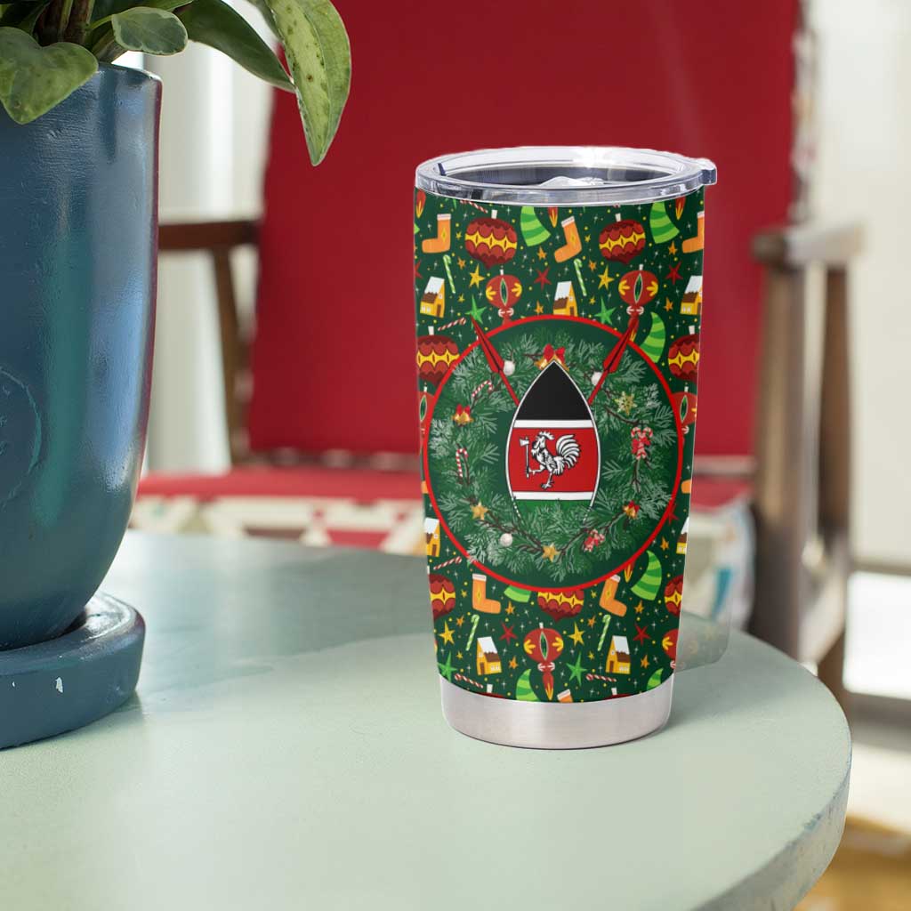 Kenya Christmas Tumbler Cup with Santa Feast Scene and Festive Wreath Pattern - Wonder Print Shop