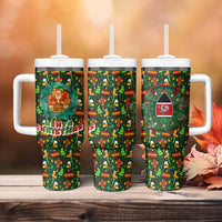 Kenya Christmas Tumbler With Handle with Santa Feast Scene and Festive Wreath Pattern - Wonder Print Shop