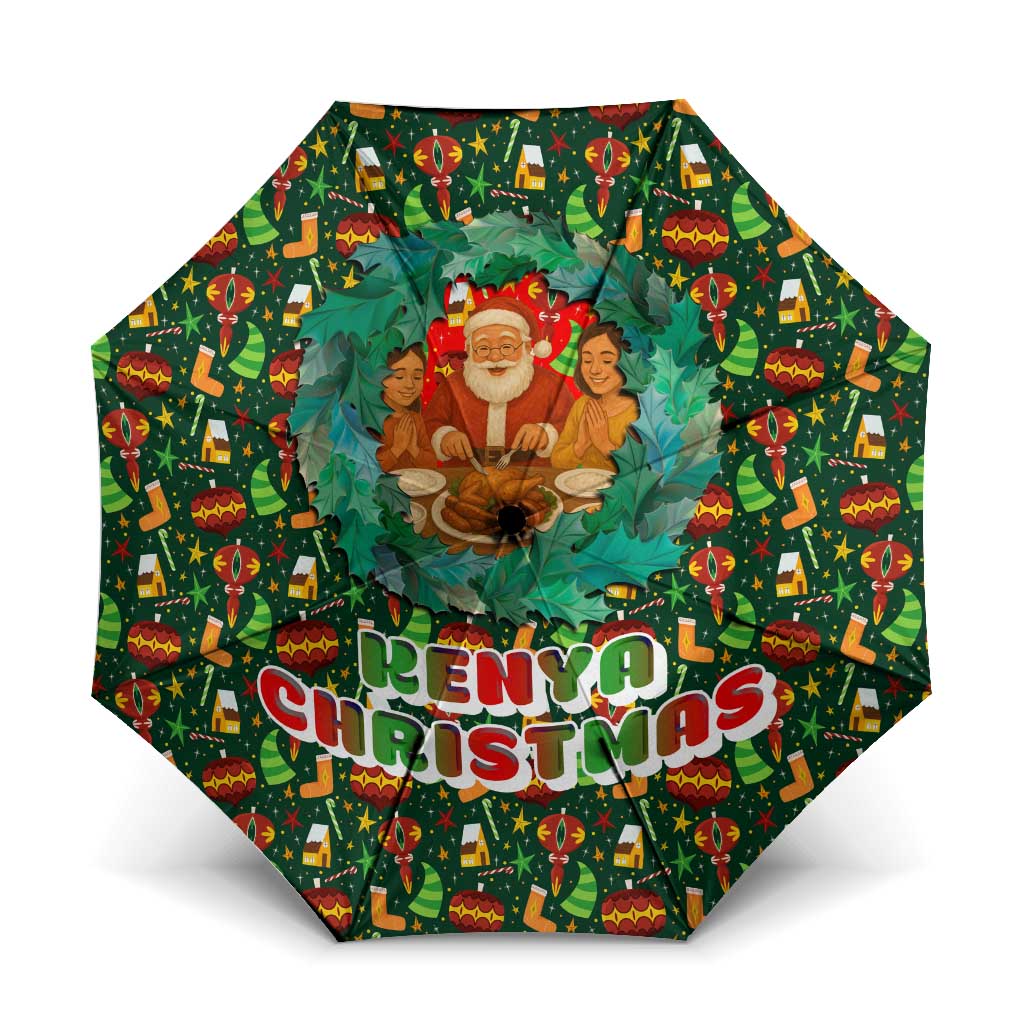 Kenya Christmas Umbrella with Santa Feast Scene and Festive Wreath Pattern - Wonder Print Shop