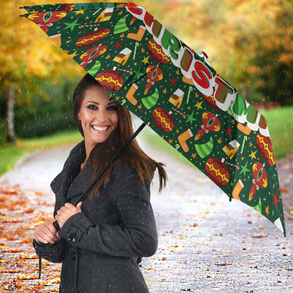 Kenya Christmas Umbrella with Santa Feast Scene and Festive Wreath Pattern - Wonder Print Shop