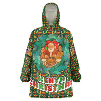 Kenya Christmas Wearable Blanket Hoodie with Santa Feast Scene and Festive Wreath Pattern - Wonder Print Shop