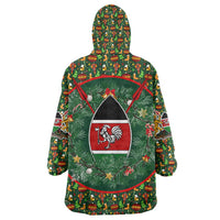 Kenya Christmas Wearable Blanket Hoodie with Santa Feast Scene and Festive Wreath Pattern - Wonder Print Shop