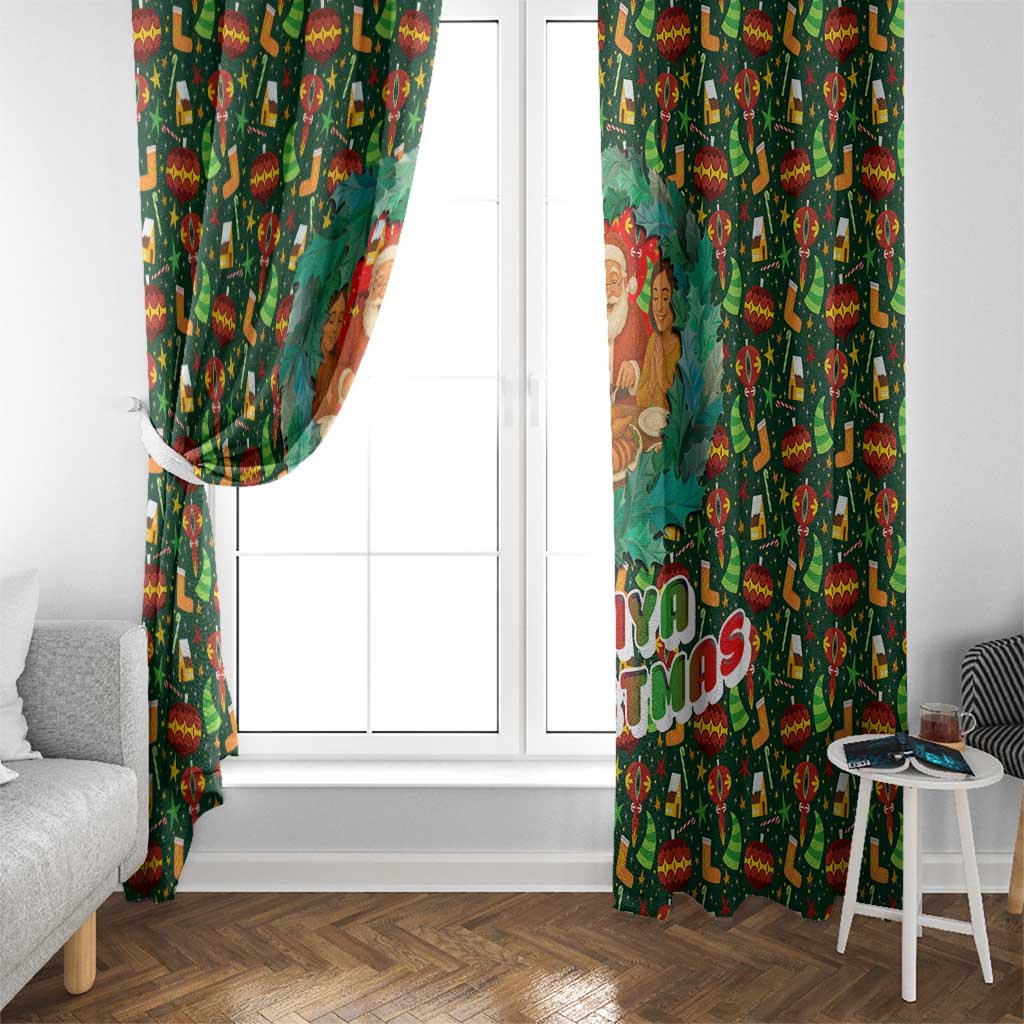 Kenya Christmas Window Curtain with Santa Feast Scene and Festive Wreath Pattern - Wonder Print Shop