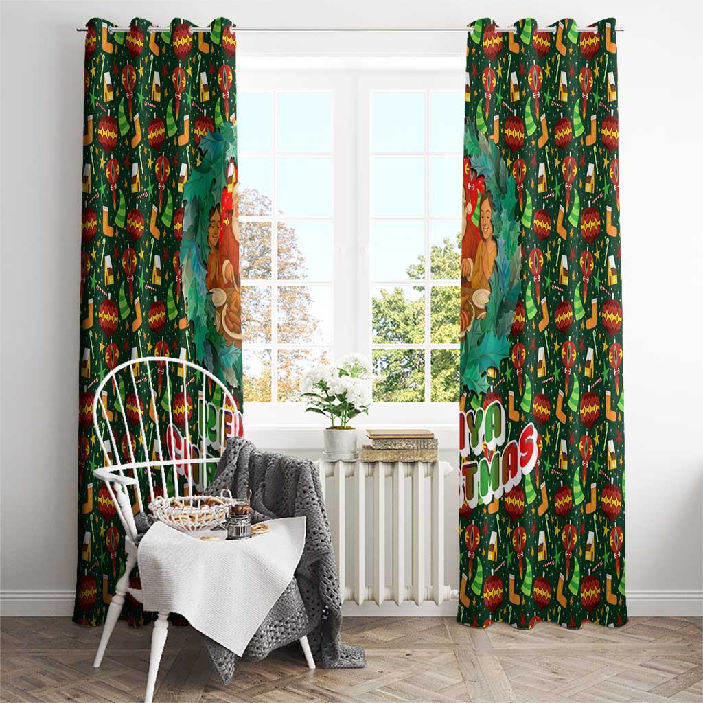 Kenya Christmas Window Curtain with Santa Feast Scene and Festive Wreath Pattern - Wonder Print Shop