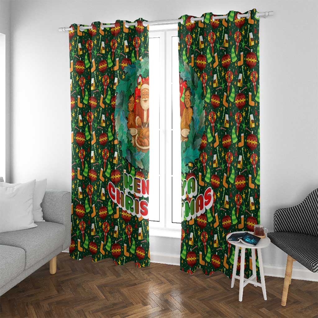 Kenya Christmas Window Curtain with Santa Feast Scene and Festive Wreath Pattern - Wonder Print Shop