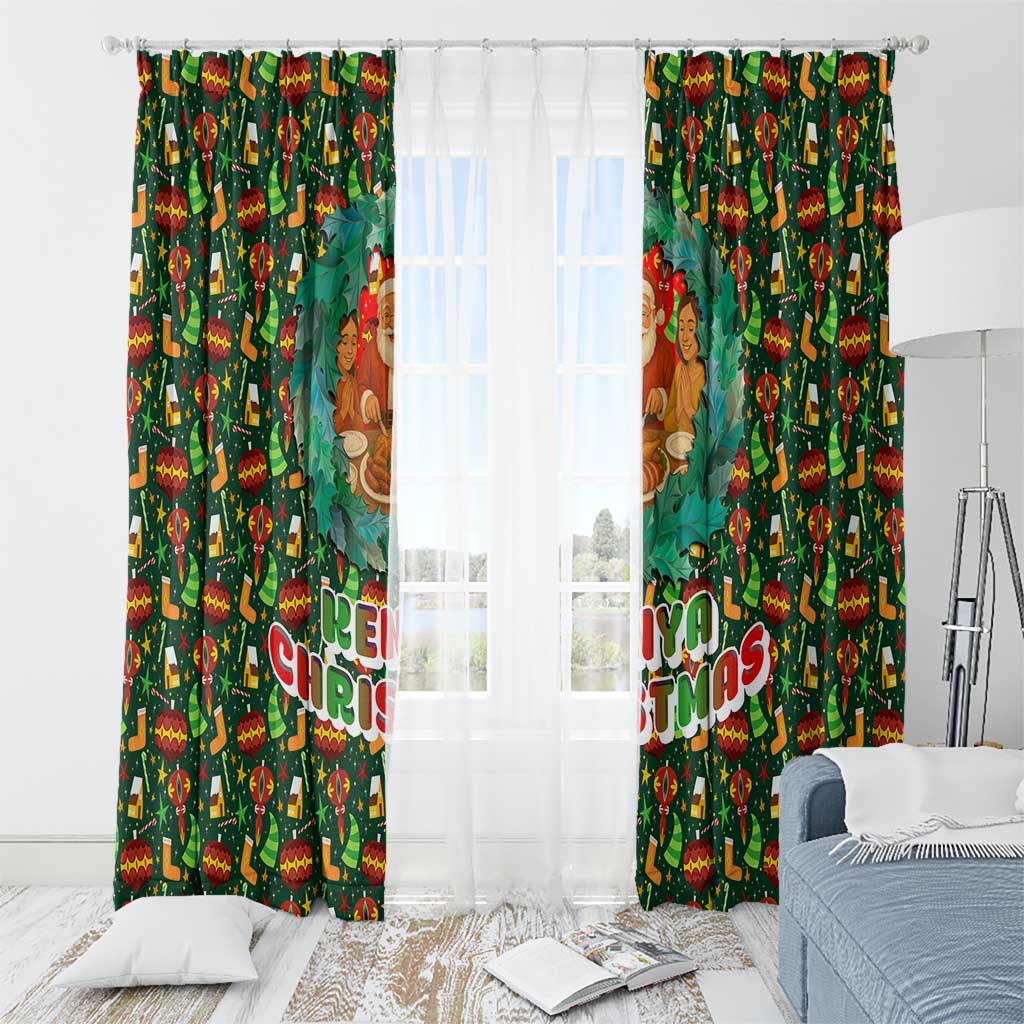 Kenya Christmas Window Curtain with Santa Feast Scene and Festive Wreath Pattern - Wonder Print Shop