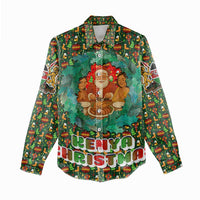 Kenya Christmas Women Casual Shirt with Santa Feast Scene and Festive Wreath Pattern - Wonder Print Shop
