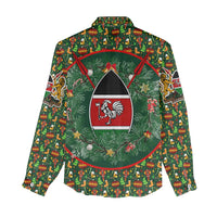 Kenya Christmas Women Casual Shirt with Santa Feast Scene and Festive Wreath Pattern - Wonder Print Shop